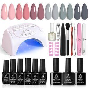 Gel Nail Polish Kit with Uv Light 48W Led Nail Lamp 6 Colors Nude Gray Pink Gel